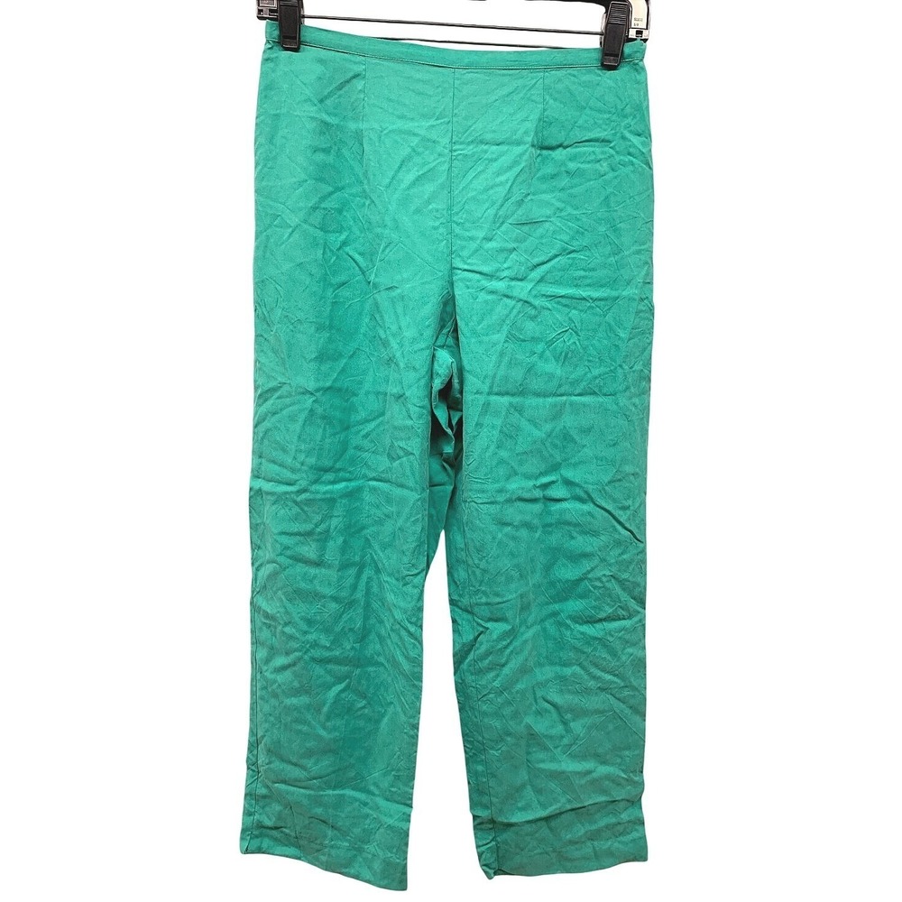 Christina Hope Silk Capri Pants Women's 6 Teal Green Pull On Casual Summer